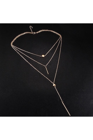 Basit 3 Katmanlı Kolye Küçük Nokta Zarif Metal Bar Kolye Kazak Zinciri Gümüş Çok Renkli