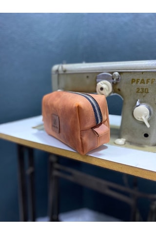 Özdemirler Deri Hakiki Crazy Deri Kiremit Unisex Seyahat Çantası, Dopp Kitt,traşlık,el Çantası Kiremit