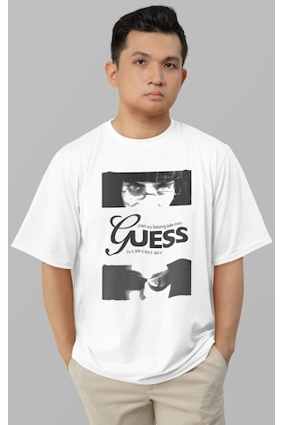 Sevbano Billie Eilish Guess Baskılı Unisex Oversize Şarkıcı Tişört Beyaz