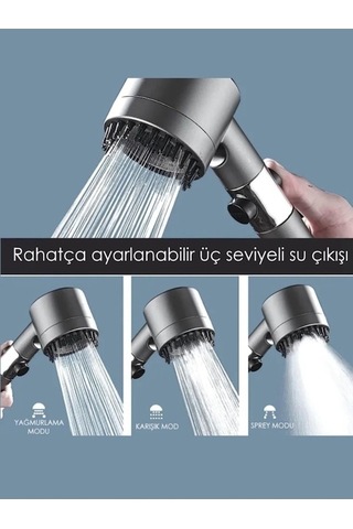 Tongxida 3 Adet Bosphorus Taraklı Özellikli Masaj Kapa Fonksiyonlu Duş Başlığı Aç Gri Gri
