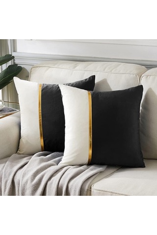 2 Paket Siyah Dekoratif Kırlent Kılıfları 45x45 Cm Oturma Odası Kanepe Yatağı İçin, Siyah Beyaz Kadife Yama İş Çok Renkli