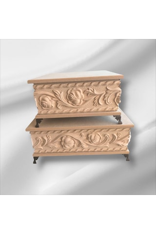 Ahşap- Ham Mdf- Desenli-takı-aksesuar- Ayaklı-2li Dekoratif Kutu