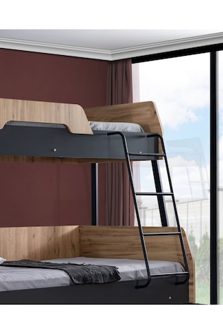 Ranza, Alba Geniş İkili Ranza, 120x200 Cm - 90x200 Cm - Ceviz-antrasit + 2 Comfort Yatak 90 X 190 CM