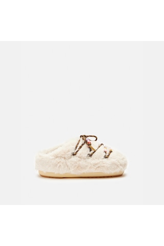 Terlik Kadın Diğer 80d1460250-l002 Moon Boot Mule Faux Fur Beads Cream Krem