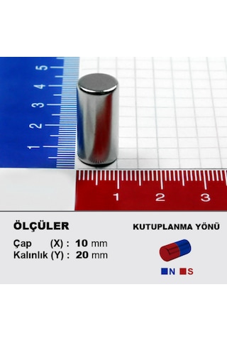1 Adet Neodyum Mıknatıs Çap: 10mm Kalınlık: 20mm D10x20 Ndfeb Güçlü Mıknatıs Yuvarlak N064
