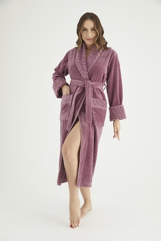 Yaka Jakarlı %100 Cotton Bayan Bornozu Krem