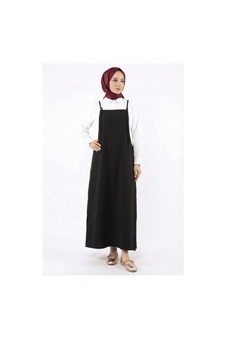 Unika Boutique Tesettür Askılı Jile Elbise Dokuma Siyah