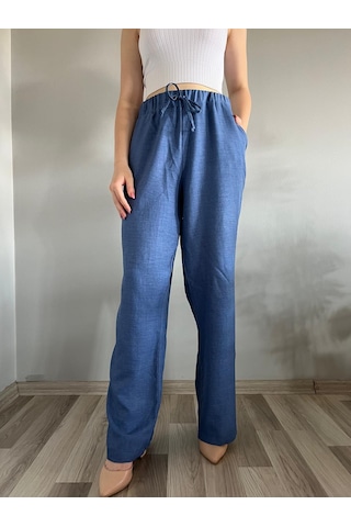 Hazel Kadın Mavi Keten Karışımlı Bol Kesim Pantolon-mavi Mavi