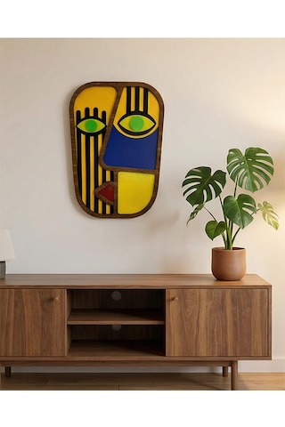 Modern Picasso Tarzı Mdf Ahşap Duvar Maskı - Soyut Yüz Duvar Sanatı 1