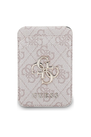 Guess Lisanslı Pu Deri 4g Desenli Metal Büyük 4g Ve Yazı Logolu Standlı Magnetik Kartlık Pembe