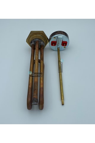 1-1/4" Kafalı Bakır Kıvrık Kısa Çay Kazanı Isıtıcı Rezistansı - Termostatlı