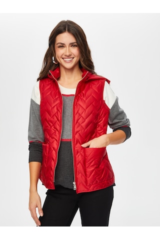 Patch Cep Detaylı Kapişonlu Kapitone Yelek 003 Us25kyl00341 Kırmızı