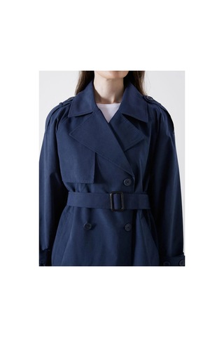 Lc Waikiki Lcw Modest Lacivert Kruvaze Yaka Oversize Kadın Trençkot Navy