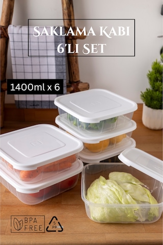 6 Adet Sızdırmaz Saklama Kabı 1.4 Lt - Beyaz Beyaz