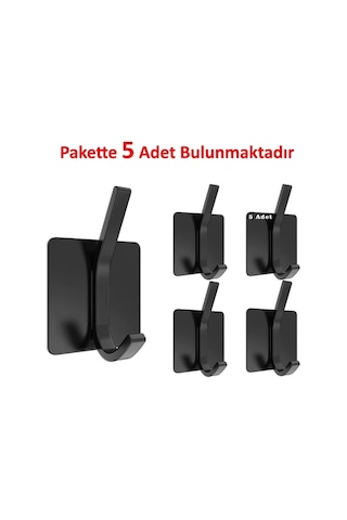 Ardini Kendinden Yapışkanlı Askılık Mat Siyah 04 Pakette 5 Adet Mat Siyah