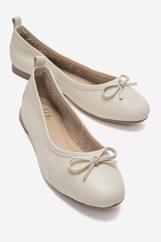Luvi Shoes 01 Krem Cilt Hakiki Deri Kadın Babet Ayakkabı