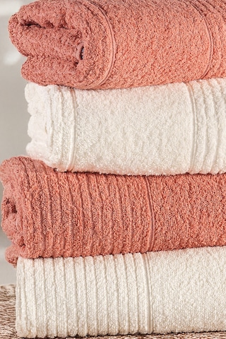 Sera 4'lü Banyo Havlu Seti Hamam Takımı 100% Pamuk Kiremit - Krem
