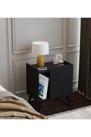 50 Cm Mdf Modern Ayaklı Siyah Komodin Çok Amaçlı Dolap Yan Sehpa