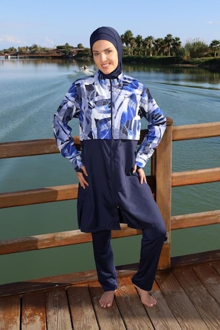 Estiva 26977 Lacivert Blue Motion Tam Kapalı Croplu Pantolonlu Tesettür Mayo