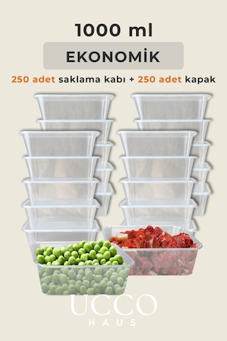 250 Adet 1 Litre Ekonomik Buzdolabı Dondurucu Erzak Sızdırmaz Saklama Kabı Seti Buzluk Organizer Şeffaf