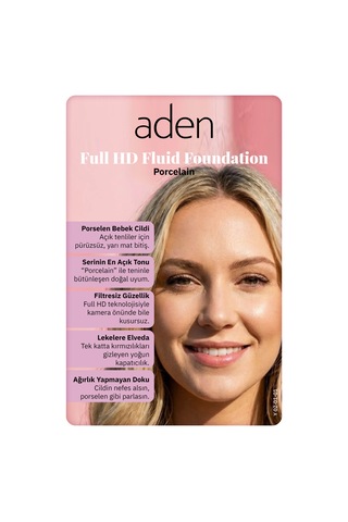 Aden Full Hd Likit Fondöten 20 Ml - 01 Porcelain Porselen Diğer