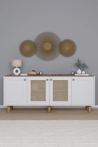 Bohem Serisi Natura 2 Kapak Pvc Hasır Desen Mat Beyaz - Açık Ceviz Konsol Açık Ceviz & Beyaz