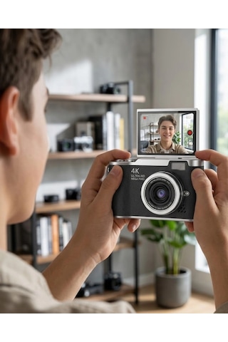 4k Dijital Kamera 48 Mp 8x Zoom Ve 180 Derece Flip Ekran Vlog Çekim Özellikli