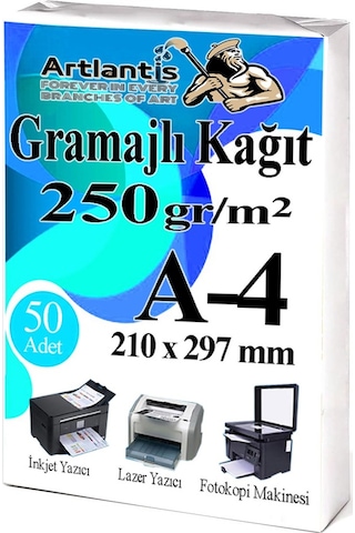 A4 Gramajlı Fotokopi Kağıdı 50 Adet 250 Gr Sertifika Kağıdı Kalın Kağıt Baskı Tüm Yazıcılara Uyumlu 21x29.7cm Ofis Büro