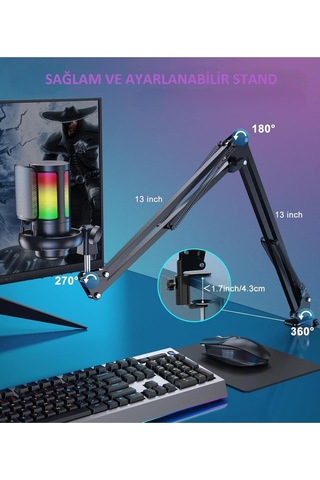 Tr Profesyonel Rgb Usb Mikrofon Seti Podcast Yayın Oyun Youtuber Stüdyo Ve İnfluencer Kayıt Mikrofonu