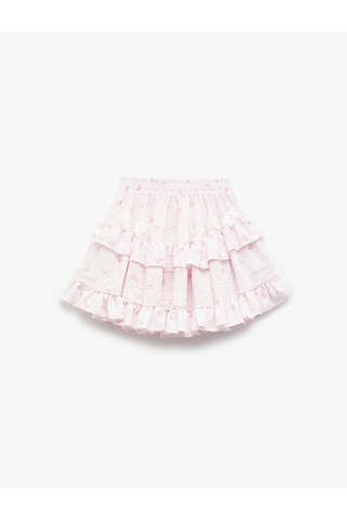 Koton Fırfır Detaylı Katmanlı Viskon Etek Pembe Desenli 5skg70074aw Pembe Desenli Pembe