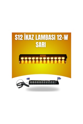 S12 Cam İçi Profesyonel İkaz Lambası Vantuzlu, Çakmaklık Girişli, Sarı Işık