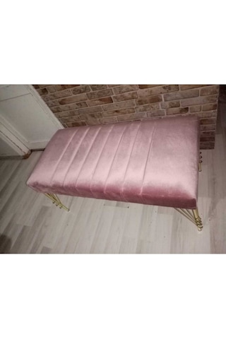 Modern Çizgi Model Puf Ayakucu Bench Gold Metal Ayak 110 Cm Pembe