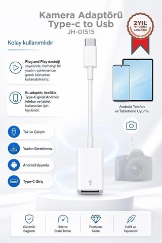 Delux Serisi Aktarım Kompakt Unisex Kamera Adaptörü Type-c To Usb Jh01515 Beyaz