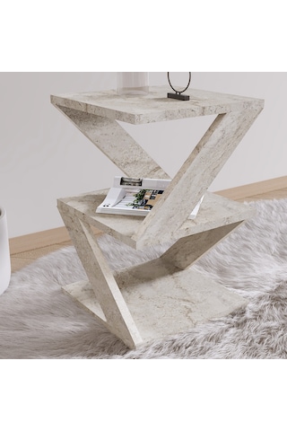 Albeni Yan Sehpa Ahşap Siyah - Bej Bej