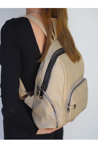 Jara Bag Frida Kadın Sırt Çantası Şık, Yumuşak Dokulu Ve 5 Bölmeli Vizon