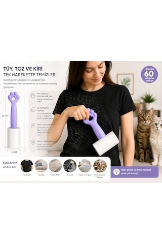 4 Lü Set Tüy Toplama Rulosu, 60 Yapraklı Güçlü Yapışkan Sticky Roller, Pati Tasarımlı Sap, Kedi Köpek Tüyü Temizleyici, Kıyafet Koltuk Halı Ve Araç İçi İçin 20 Cm
