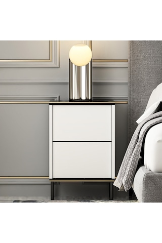 İmaj Komodin Traverten/gold - Beyaz Beyaz