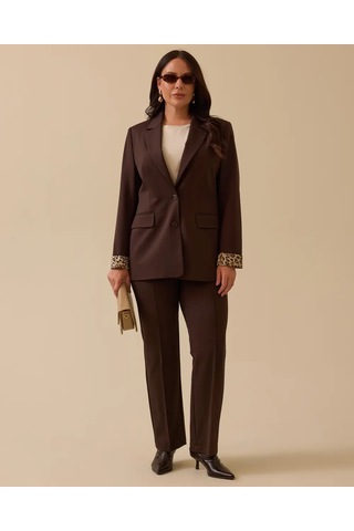 Büyük Beden Cepli Klasik Pantolon Gala-xi Kahverengi