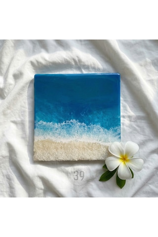 Maldivler İlhamlı Epoksi Okyanus Tablosu, El Yapımı Reçine Deniz Sanatı, Modern Duvar Dekoru, 25x25 Cm & 30x30 Cm 1 Adet