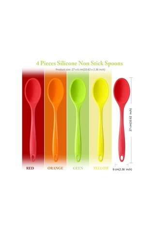 Ximistore9 4'lü Renkli Isı Dayanıklı Silikon Kaşık Seti: Pişirme Ve Servis İçin Evdeki Mutfak Araçları Turuncu/kırmızı/sarı/yeşil Çok Renkli
