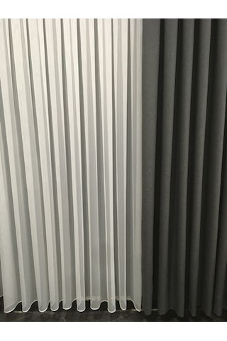 Perdefony Çizgili Düz Tül Perde