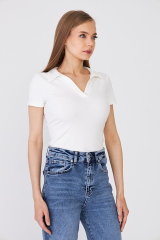 Hdm Kadın Ekru Polo Yaka Fitilli Günlük Bluz - H6038