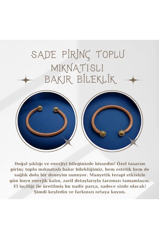 Sade Pirinç Toplu Mıknatıslı Bakır Bileklik Bakır