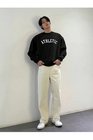 Adrift Dazy Letter Graphic Drop Shoulder Sweatshirt Siyah Siyah