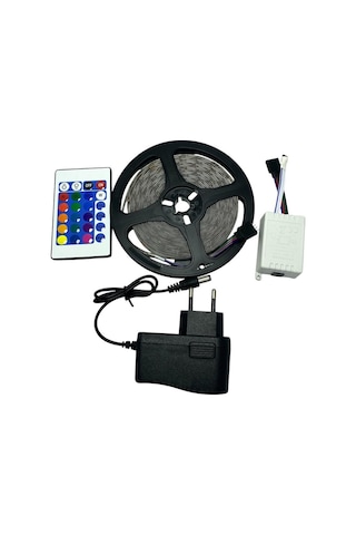 Electroon Silikonlu Kumandalı Adaptörlü Tek Çip Rgb Şerit Led 5mt 5 METRE