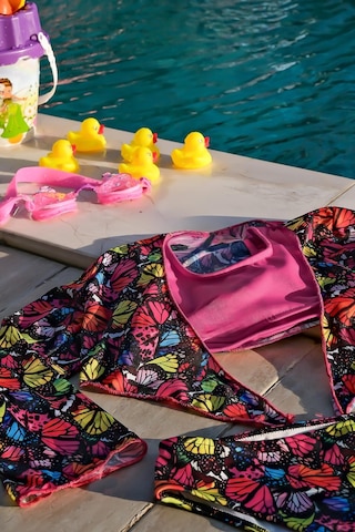 Mayom Kız Çocuk Kelebek Desenli Pareolu Bikini Takımı 3'lü Set-siyah-pembe Siyah - Pembe