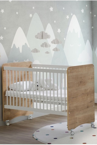 Babywhen 1026 - Tekerlekli Kademeli Pratik Bebek Beşik 60x120 Ahşap