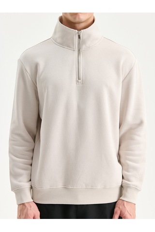 Lcw Vision Bej Fermuarlı Dik Yaka Erkek Kalın Sweatshirt
