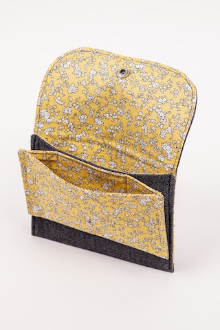 Fabric Craft Bag Kadın Cüzdan Denim Detaylı Çiçek Desenli Çıtçıtlı 15x12 Cm Gri