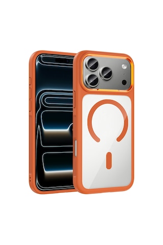 Apple Uyumlu iPhone 17 Pro Max Kılıf M-safe Şarj Özellikli Metal Kamera Çerçeveli Zore Tiko Kapak Turuncu